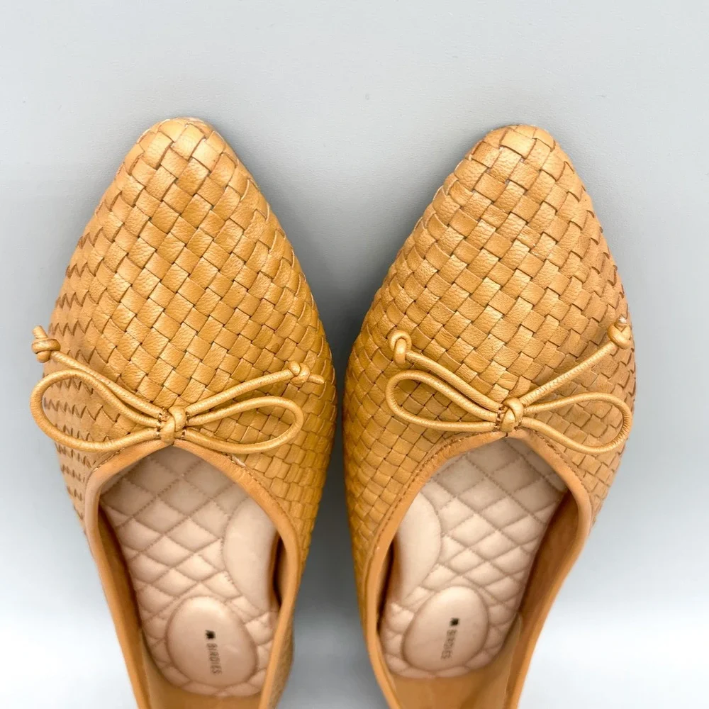 Birdies Womens 9.5 Goldfinch Pointed Toe Ballet Flats Tan Woven Raffia Preppy